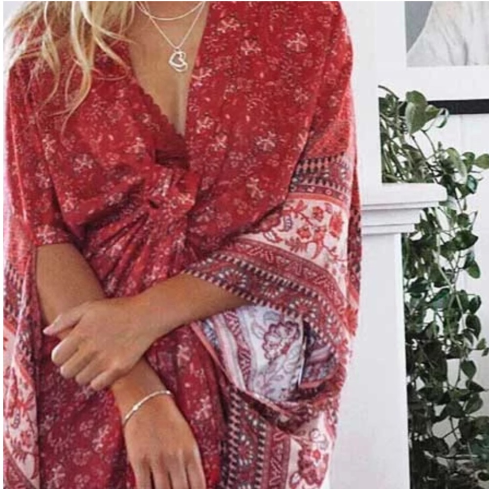 Boho Floral Print Cut out Sleeve Kimono Cover up - Picture 6 of 10
